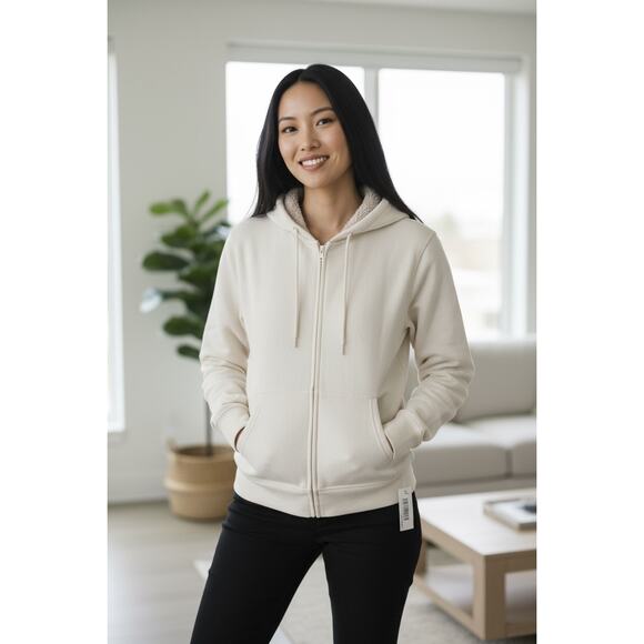 Offwhite Woman's Hoodie Fleece inside Sweatshirt Zipper Size XS NEW - Picture 1 of 5